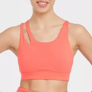 JoyLab Asymmetrical Cut Out Sports Bra Coral XS